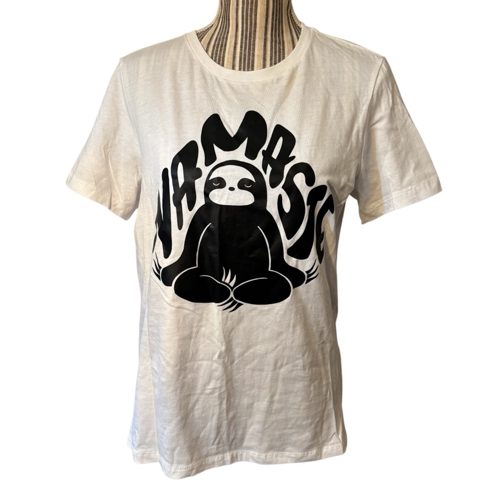 NEW Bella Canvas T-Shirt Medium White Namaste Black Print Hippie Boho Yoga Sloth